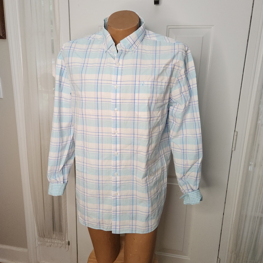 Men's COAST Blue Purple White Long Sleeve Roll Sleeve‎  Size XL